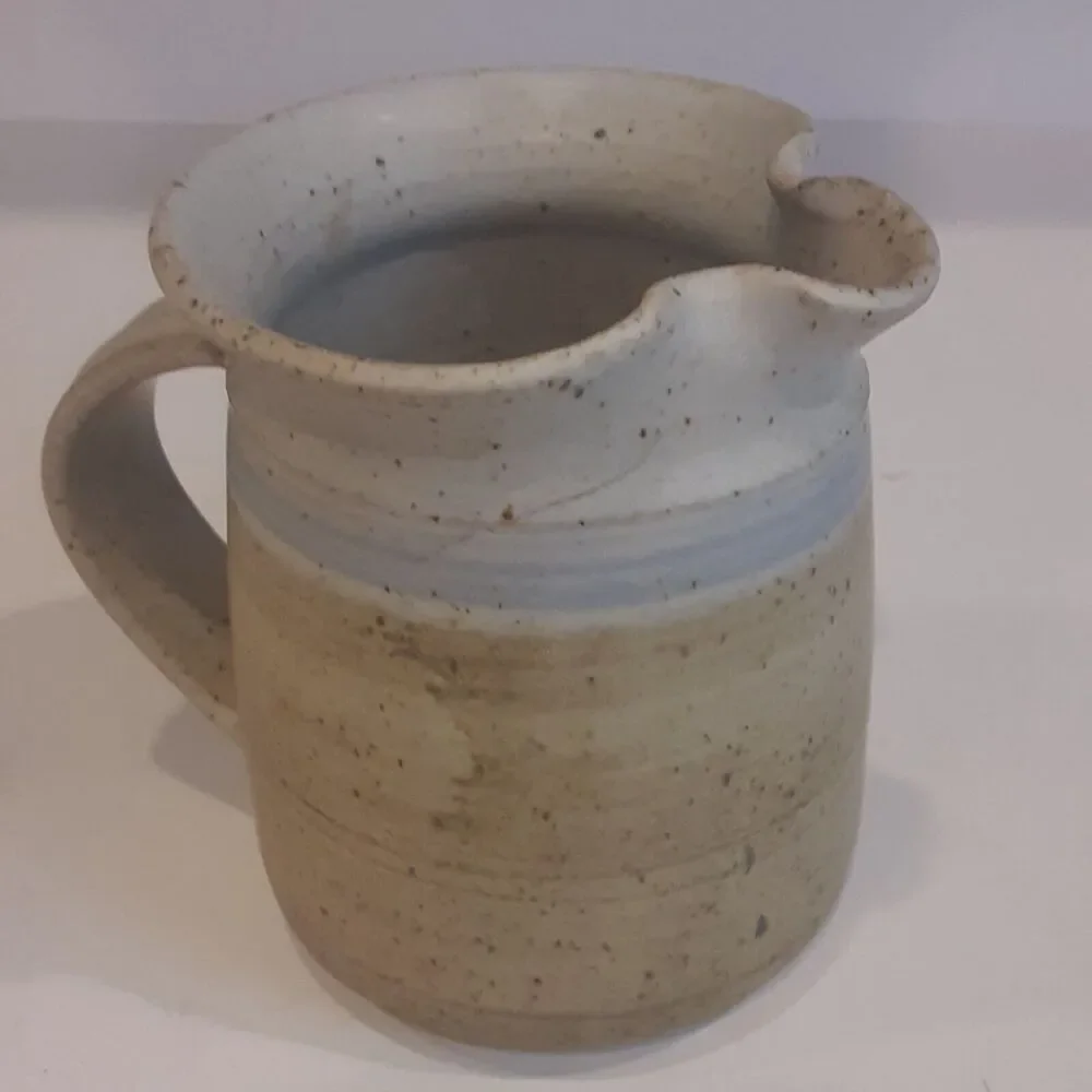 Stoneware Artist Signed Creamer Sand Cream & Palest Blue Masculine